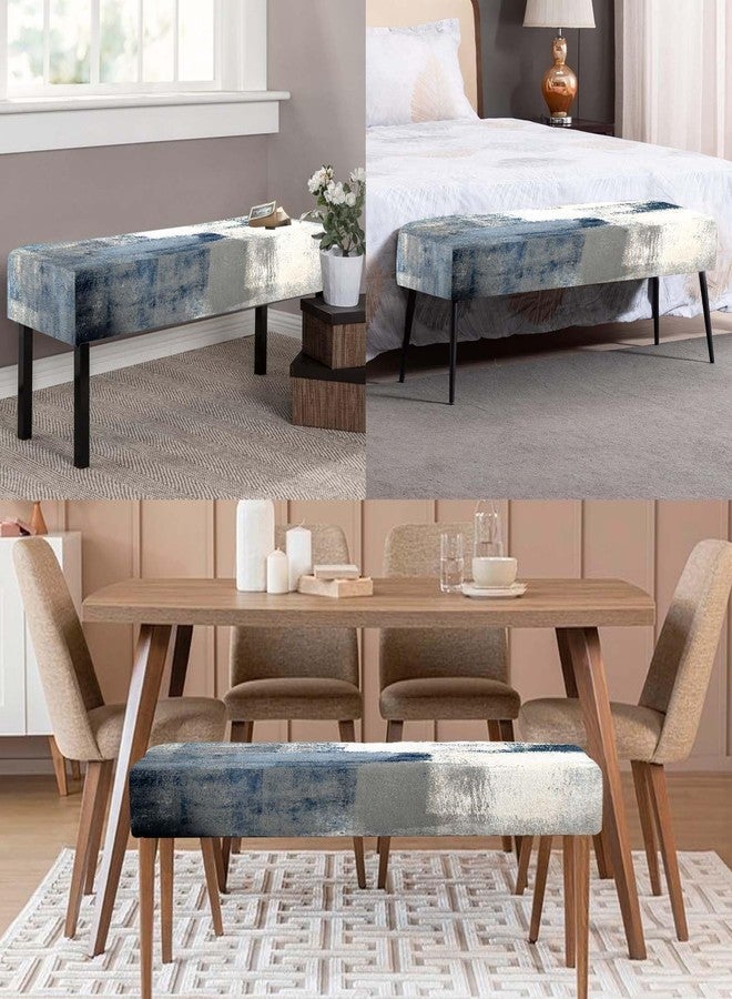 MCALK Blue Stretch Dining Bench Cover, Washable Abstract Bench Seat Protector Cover,Anti-Dust Removable Grey Bench Slipcover for Kitchen, Living Room, Bedroom - Image 3